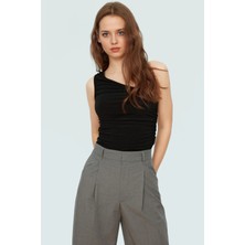 Fitted Tek Omuz Bluz Esnek Örme Crop Boy Modern Stil Premium Kalite Seçkin Malzeme