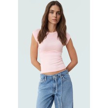 Rahat Kesim Bluz Bisiklet Yaka Viskoz Ribana Kumaş Günlük Stil Trend Tasarım ve Şık