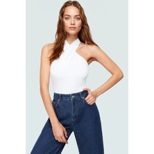 Crop Bluz Örme Boyundan Bağlamalı Rahat Günlük Stil Mükemmel Uyum Premium Kalite