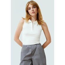 Pamuklu Örme Bluz Kolsuz Fitted Renk Yazlık Polo Yaka Şık Görünüm Dayanıklı Malzeme
