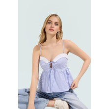 Rahat Kalıp Bluz %66 Polyester %34 Pamuk Kalp Yaka Ince Askılar Günlük Kullanım