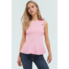 Şık Peplum Bluz Örme Kumaş Bisiklet Yaka Kolsuz Yaz Için Mükemmel Uzun Ömürlü