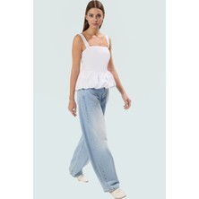Fitted Bluz Kolsuz Kare Yaka Dacron Dokuma Yazlık Zarifane Tasarım Kaliteli Işçilik