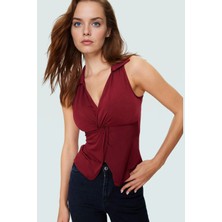 Yazlık Kolsuz Bluz Fitted Kalıp Polo Yaka Örme Kumaş Mükemmel Uyum Trend Tasarım