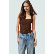 Büzgülü Örme Bluz Rahat Şık Fitted Kalıp Kare Yaka Modern Stil Görünüm