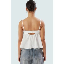 Fitted Kalıp Keten Görünümlü Kolsuz Bluz %100 Polyester Günlük Kullanım Için