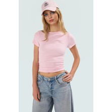 Viskoz Ribana Crop Bluz Büzgü Detaylı Fitted Kalıp Yazlık Uzun Ömürlü Premium Kalite