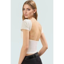 Şık Crop Bluz Nefes Alan Örme Kumaş Sırt Dekolteli Fitted Kalıp Günlük Kullanım Için