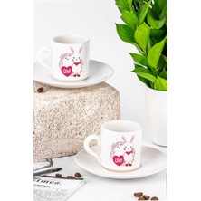Sevimli Tavşan Temalı 2'li Fincan Seti, Beyaz, Zarif ve Şirin Tasarım