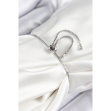 Pirinç Zirkon Taşlı Nazar Yıldız Model Gümüş Renk Asansörlü Kadın Bileklik - Bamido