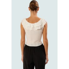 Kolsuz Fitted Örme Bluz Havuz Yaka Crop Boy Polyester Günlük Kullanım Için Özel Tasarım