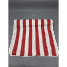 75X150CM Kırmızı Beyaz Çizgili Kumaş Balkon Brandası Kenarlı Biyeli
