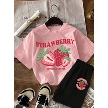 Strawberry Baskılı Kız Çocuk/yetişkin Alt Üst Takım – Yazlık Tişört ve Şort Seti