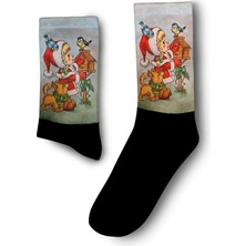 Retro Çizim Noel Kız Noel   Dijital Baskılı Yılbaşı Çorabı - Unisex