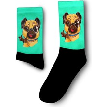 Tatlı Pug Göz Kırpan Köpek  Dijital Baskılı Çorap - Unisex