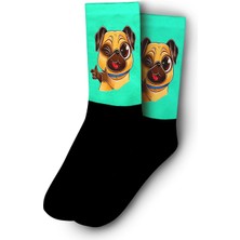 Tatlı Pug Göz Kırpan Köpek  Dijital Baskılı Çorap - Unisex