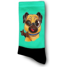 Tatlı Pug Göz Kırpan Köpek  Dijital Baskılı Çorap - Unisex