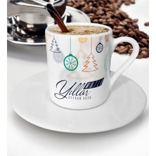 Kişiye Özel Yılbaşı Temalı Renkli Türk Kahvesi Fincanı Seti