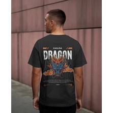 Caglısa Özel Tasarım “dragon Power” Oversize Tişört (Siyah/beyaz)
