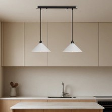 Riolight Vintage,retro,rustik Beyaz Başlık Metal 2XE27 Masa Üstü Sıralı Avize UZUNLUK:60CM