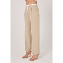 Cess Çift Bel Bantlı Yüksek Bel Wide Leg Kadın Pantolon