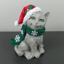 Sevimli Noel Kedi Yavrusu Mini Heykel Obje Biblo Hediyelik Eşya Süs Eşyası