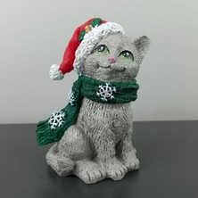 Sevimli Noel Kedi Yavrusu Mini Heykel Obje Biblo Hediyelik Eşya Süs Eşyası