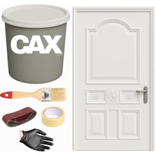CAXCOLORS Demir & Metal Vernikli Panel Kapı Akrilik Boya Seti 1 Litre + Fırça + Zımpara + Bant + Eldiven