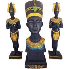 Nefertiti Antik Mısır Kraliçesi Dekoratif Obje Biblo Heykel 3'lü Set Büyük Boy