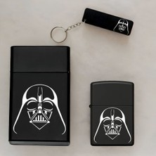Darth Vader Desenli Isimli Çakmak,metal Tabaka ve Anahtarlık Seti - 3'lü Hediye Set S17