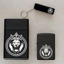 Aslan Desenli Kişiye Özel Isimli Çakmak,metal Tabaka ve Anahtarlık Seti - 3'lü Hediye Set