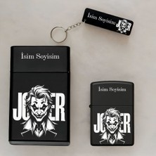 Joker Desenli Kişiye Özel Isimli Çakmak,metal Tabaka ve Anahtarlık Seti - 3'lü Hediye Set SMP29