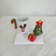 Yılbaşı Temalı Dekoratif Kahve Fincanı, Noel Baba Tasarımı, Kırmızı Renk