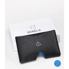 Hakiki Deri Siyah-Mavi Kartlık – Minimal, Unisex, Kompakt Tasarım