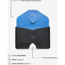 Hakiki Deri Siyah-Mavi Kartlık – Minimal, Unisex, Kompakt Tasarım