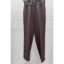 Sentez Beli Lastikli Ince Duble Paça Pantolon Kahve 5514