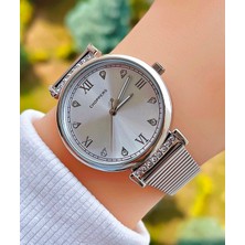 Gümüş Renk Taşlı Çelik Kordonlu Vintage Kadın Kol Saati