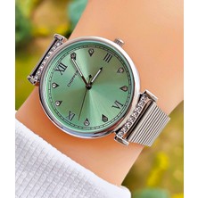 Gümüş Renk Taşlı Çelik Kordonlu Vintage Kadın Kol Saati