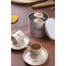 Iki Kişilik Seramik Kahve Fincanı ve Metal Hediye Kutusu Seti