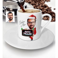 Kişiye Özel Renkli Yılbaşı Temalı Bay Karikatürlü Türk Kahvesi Fincanı