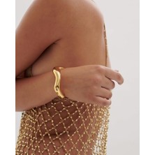 Asimetrik Tasarım Ithal Seri Gold Cuff Kelepçe Bilezik