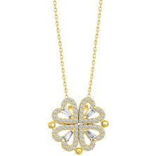 Nesly Accessories Açılır Kapanır Mıknatıslı Baget Taşlı 4 Yapraklı Yonca Kolye