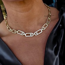 Haraketli Taşlı 14K Gold Kolye