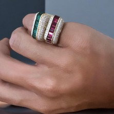 Fuşya Taşlı Elmas Model Gold Yüzük