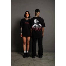 Erkek Sırt Baskılı Oversize T-Shirt - Siyah