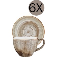 Şık Bej 6'lı Çay Fincanı ve Tabağı Takımı, 230 cc ve 16 cm Set