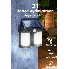 Sensörlü Solar Panelli Beyaz LED Aydınlatma, 3 Mod, Pilli, Otomatik, Bahçe ve Duvar Işığı
