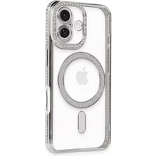 CPT16 iPhone 16 Kılıf Joke Simli Magneticsafe Kılıf - Gümüş