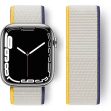 CPT16 Apple Watch 38MM Hasırlı Cırtcırtlı Kordon - Sarı-Beyaz