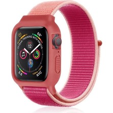 CPT16 Apple Watch 42MM Hasırlı Cırtcırtlı Kasalı Kordon - Pudra